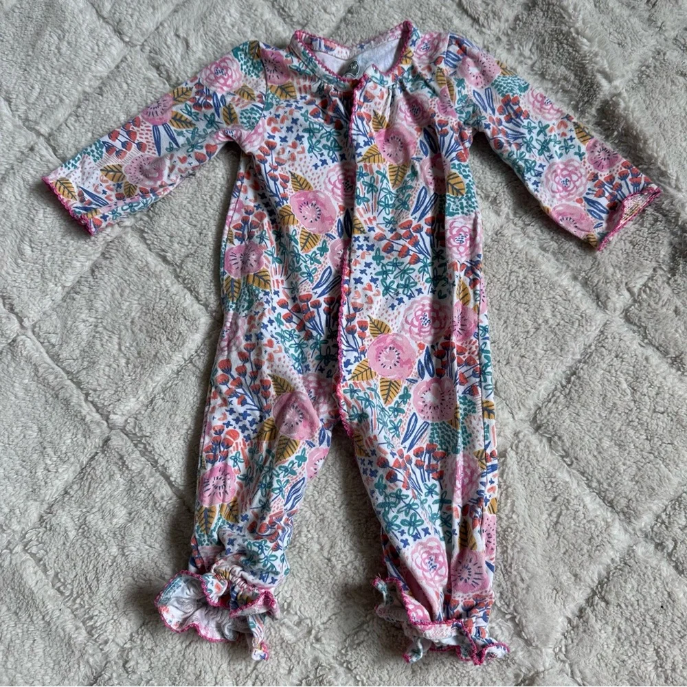 Mud Pie | Baby Girl Floral Convertible Romper Nightgown Pink | Size 0-3 Months